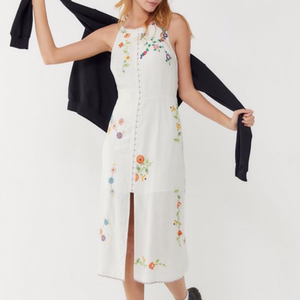 UOJosie Floral Embroidered Linen Midi Dress
